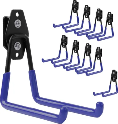 Image de Lot de 10 crochets à outils BOTLE pour système de rangement Qbrick pour outils électriques, « droits » 13 cm, solides avec revêtement PVC, pour garage, atelier, remise, crochets doubles, capacité de charge jusqu'à 30 kg