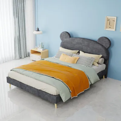 Immagine prodotto di Letto imbottito 160x200 cm con funzione di ricarica USB e illuminazione LED, struttura del letto con 4 cassetti, rete a doghe in legno, colore beige/grigio