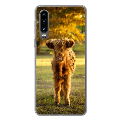 Produktbild von MuchoWow® Handyhülle Schutzhülle Hülle für Huawei P30 Schottischer Highlander - Kalb - Herbst Silikon Softcase Handy Hülle - Kartenbesitzer