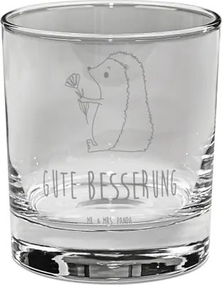Produktbild von Mr. & Mrs. Panda Glas Igel Blumen - Transparent - Geschenk, Krankenhaus, Genesungswünsche, Tumbler, Gute Laune, krank, Besserung, Cocktailglas, Longdrinkglas, Krankheit