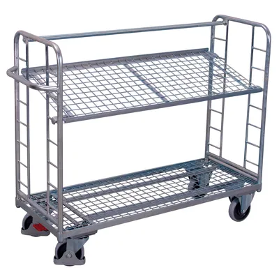 Produktbild von Etagenwagen mit 2 Drahtgitterböden verzinkt 250 kg Traglast Typ M + EasySTOP