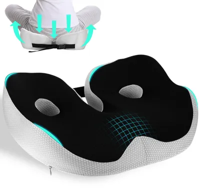Produktbild von Ergonomisches Sitzkissen aus Memory-Schaum zur Linderung von Hüft- und Steißbeinschmerzen, verstellbare Sitzbreite, für Büro, Zuhause und Auto (schwarz)