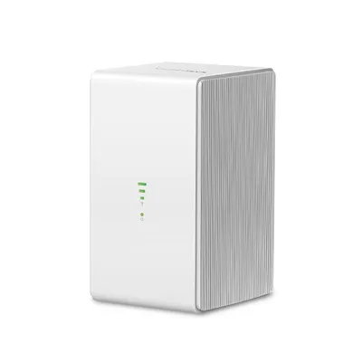 A white and gray 4G LTE wireless router is shown against a white background.