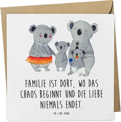 Produktbild von Mr. & Mrs. Panda Klappkarte Koala Familie - Weiß - Geschenk, Family, Grußkarte, Papa, Glückwunschkarte, Kinder, Muttertag, doppelkarte, faltkarte, anlasskarte, Mama