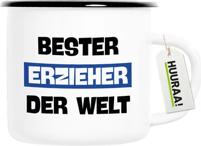 Produktbild von Huuraa Emaille Tasse Bester Erzieher der Welt 300ml Vintage Campingbecher Geschenkidee