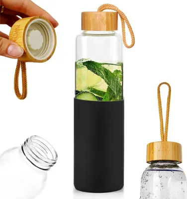 Produktbild von Vilde Trinkflasche Wasserflasche Glasflasche Sportflasche mit Silikonhülle 600 ml