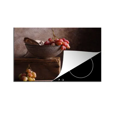 Produktbild von KitchenYeah© Herdabdeckplatte Rustikal - Weintrauben - Schale - Stilleben - Obst , 81x52cm, Küche Deko, Glaskeramikkochfeld Herdabdeckung, Abdeckplatte fùr Kochfeld