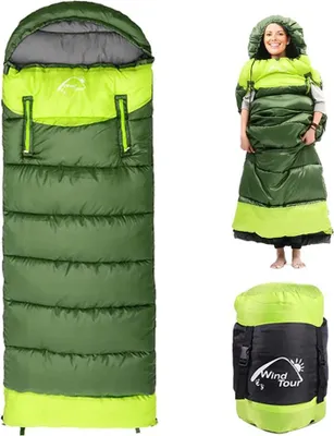 Produktbild von Outdoorový kempingový spací pytel - lehký, kompaktní, nepromokavý, teplý pro 3-4 roční období, spací pytel pro kempování, turistiku a horolezectví, zelený, levý zip