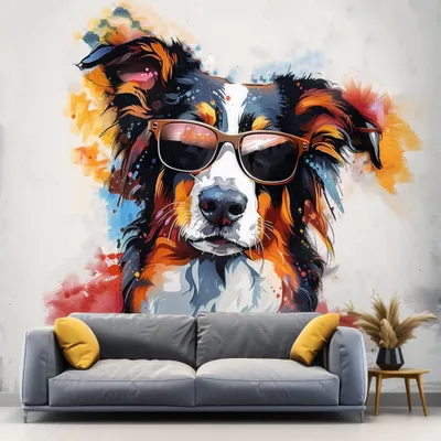 farbenfroher Australian Shepherd mit Sonnenbrille – Decords Wandtattoo, Produktansicht 1