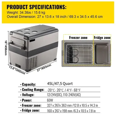 Productafbeelding van Autokoelkast - Koelbox - Elektrische Koelbox - Compressorkoelkast - 45L - 12V/24V - Draagbare
