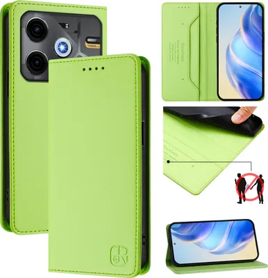 Produktbild von Lederhülle für Tecno Pova 6 Neo Hülle Flip Brieftasche Kartenfächern Ständer Schutzhülle Grün