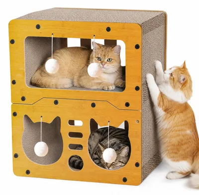 Image de Maison pour chats - Lit pour chats - 3 en 1 - Griffoir - Château de jeu - Bois - Pour chats d'intérieur