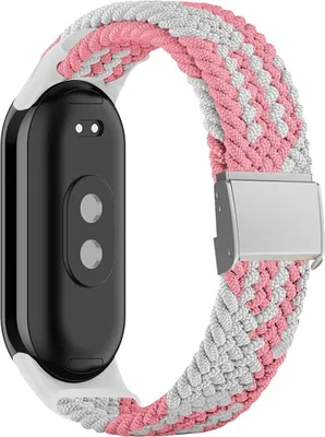 Produktbild von Ersatz Armband für Xiaomi Mi Band 8 Nylon, Farbe:Rosa Weiß