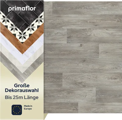 Produktbild von Primaflor PVC TURIN - Eiche grau 619M -  2,00m x 2,00m - Meterware - Vinyl-Boden in Holzoptik für Küche, Wohn- und Badezimmer, Hochwertige Auslegware, Anti-Rutsch Oberfläche