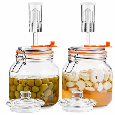 Produktbild von Fermentierglas Set 2er, 1L Gärglas mit Gärventil und Glasgewicht, Fermentationsglas für Sauerkraut, Kimchi und Gemüse