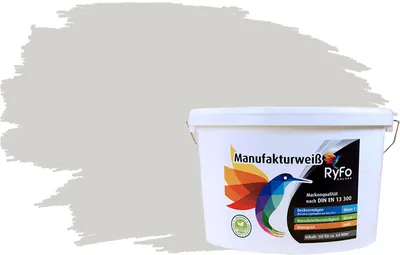 Produktbild von RyFo Colors Bunte Wandfarbe Manufakturweiß Seidengrau 10l  - weitere Grau Farbtöne und Größen erhältlich, Deckkraft Klasse 1, Nassabrieb Klasse 1