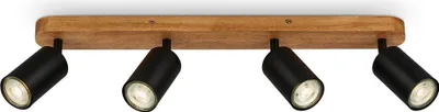 Produktbild von Deckenlampe Vintage schwenkbar, Holzbasis, GU10 Fassung, Deckenstrahler, Wohnzimmerlampe, Schlafzimmer, Küchenlampe, Deckenleuchte, 55x6x8,5cm,Schwarz