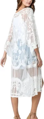 Productafbeelding van Dames strandjurk met bloemenprint, losse boho kaftan van lichtgewicht stof, one size