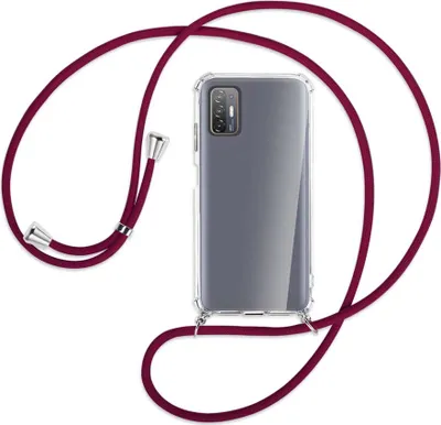 Produktbild von Handykette Backcover-Schutzhülle mit Band (Metall silberfarben) für HTC Desire 21 Pro - dunkelrot