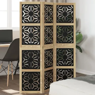 Produktbild von Stabli Möbel 3-tlg. Raumteiler Braun und Schwarz Massivholz Paulownia - Paravents Klassisches Design8648