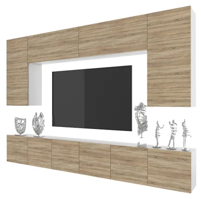 Produktbild von BELINI Wohnwand MILANO 2 Wohnzimmer 300 cm - Sonoma Eiche Matt, Moderne Schrankwand Set, Anbauwand TV-Schrank Griffloses System