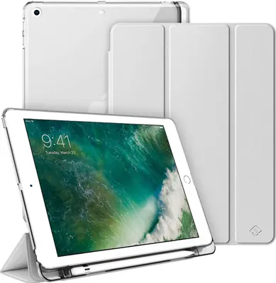 Produktbild von Fintie Hülle mit Pencil Halter für iPad 9.7" 2018/2017 - Ultradünn Superleicht Schutzhülle mit transparenter Rückseite Abdeckung Cover mit Auto Schlaf/Wach für iPad 6. / 5. Generation, Silber
