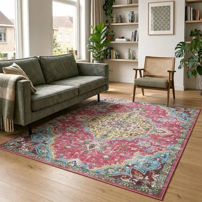 Image de Volero - Tapis en viscose - Leyla Medaillon Multicolore - 80x150 cm