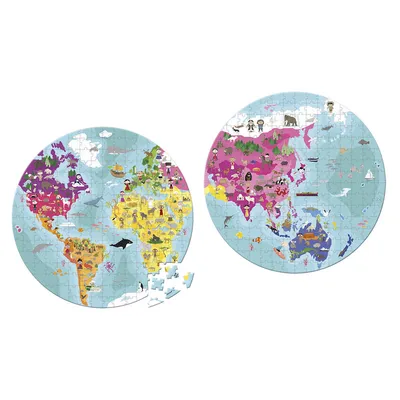 Zdjęcie produktu dla Janod puzzle mapa świata 208 elementów dwustronne "Nasza planeta"