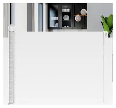 Produktbild von Treppenschutzrollo Türschutzgitter 150 cm ausziehbar, Tür- & Treppengitter mit Auto-Close, Kinderschutzgitter, PVC, Weiß