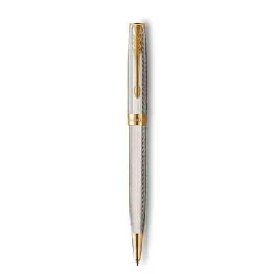 Produktbild von PARKER 2119796 Sonnet Premium Kugelschreiber, Silver Mistral (Silver Sterling), Goldzierteile, Mittlere schwarze Ersatzmine - Geschenkbox