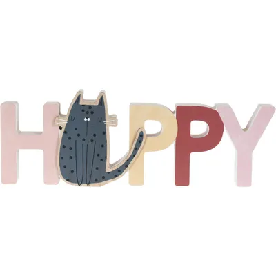 Produktbild von Deko für Kinderzimmer, Buchstaben HAPPY mit Katze, Holz, 28 x 2,5 x 12 cm