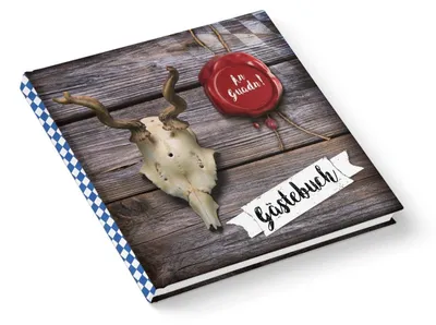 Produktbild von Gästebuch mit Hirschgeweih-Motiv - bayerisch rustikaler Stil 21 x 21 cmohne Metallecken