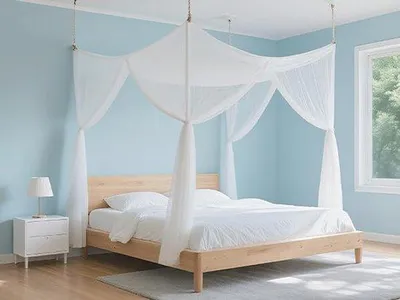 Produktbild von Queensize Hemelbedgordijn, 150 cm x 198 cm, weiß Polyester, 4 Koorden, Prinzessin-Stil, einfache Montage, für Schlafzimmer und Hochzeit.