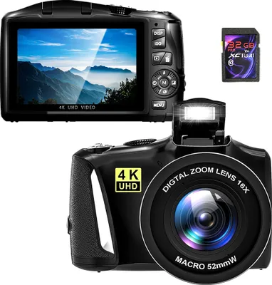 Obrázok produktu pre Fine Life Pro Digitálny fotoaparát, 48MP 4K fotoaparát so 16x digitálnym zoomom a makroobjektívom, kompaktný fotoaparát s otočným prístrojovým panelom