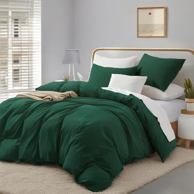 Produktbild von Bettwäsche Set 200x220 cm Baumwolle Dunkelgrün 3-teilig mit Reißverschluss