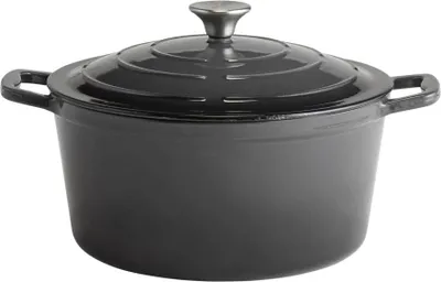 Produktbild von APS 88307 Kochtopf mit Deckel 5 STARS, Schmortopf Gusseisen, induktionsgeeignet, ofenfest, inkl. Deckelhalter, Ø 28 cm, 6 Liter, anthrazit