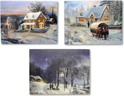 Produktbild von 3 Stück LED Wandbilder Winterlandschaft Bilder beleuchtet 40 x 30 cm Winter