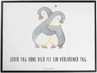 Produktbild von Mr. & Mrs. Panda Schreibunterlage Pinguine Kuscheln - Weiß - Geschenk, Hochzeitstag, Valentinstag, bastelunterlage, schreibtischunterlage, Freund, für Freundin, Jahrestag