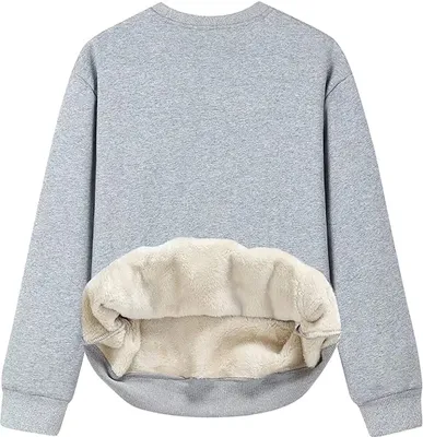 Produktbild von ASKSA Damen Fleece Rundhals Pullover Sweatshirt Futter Pulli Oberteil, Grau, L