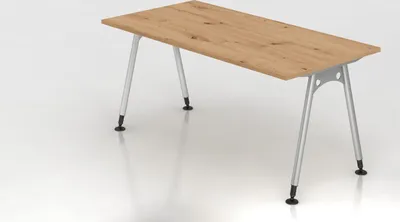 Produktbild von Schreibtisch Keijo | Asteiche | BxT 160x80cm | Höhe 68-76cm | stufenlos höhenverstellbar | A-förmiges Rundrohrgestell Silber | Rechteckform