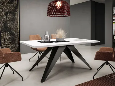 Immagine prodotto di Tavolo da pranzo allungabile 140x80 cm EDGAR - bianco artico / nero