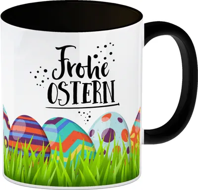 Produktbild von Frohe Ostern Kaffeebecher Henkel und Innenseite Schwarz