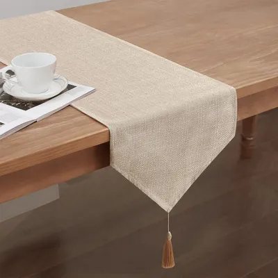 Zdjęcie produktu dla Bieżnik z lnu, kolor beżowy, 35 x 180 cm, z frędzlami