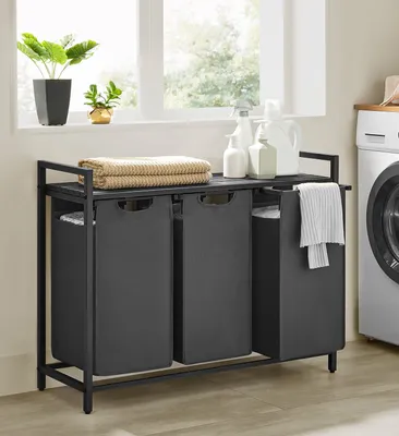 Produktbild von VASAGLE Wäschekorb 3 Fächer, mit Ablage, ausziehbar abnehmbar, 3 x 38 L, grau