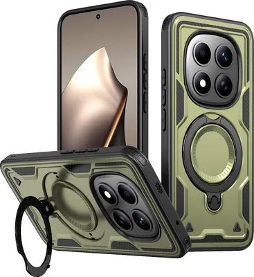 Produktbild von Dual Layer Hülle für Xiaomi Poco M8 Pro/Redmi Note 15 Pro+ mit Ring Ständer Magnetisch Stoßfest Handyhülle Grün