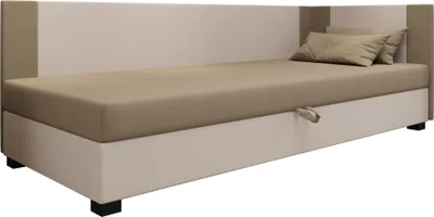Produktbild von AURA SOFA  Boxspringbett ULO PLUS 80x195 Komplett-Set mit Bonell Matratze, Polsterbett mit Bettkästen - Hellbeige/Bronze, SAWANA 01/24