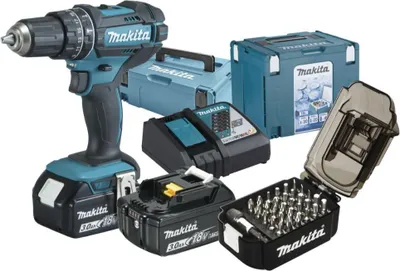 Produktbild von Makita DHP482FJX4, Elektrischer Schraubendreher, Pistolengriff, 1/2", Schwarz, Blau, Stahl, Deep discharge, 1900 RPM