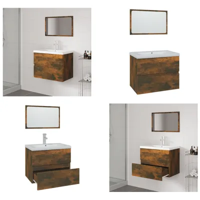 Produktbild von vidaXL Badmöbel Set Räuchereiche Holzwerkstoff - Badmöbel Set - Badmöbel Sets - Waschbeckenunterschrank - Unterschrank