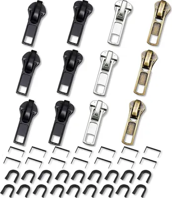 Produktbild von 52 Stück ReißVerschluss Reparatur Set, Ersatz Zipper für ReißVerschluss, Legierung Ersatz Zipper Schieber Kit, für Jacke Jeans Nähen Heimwerken Basteln (Schwarz, Silber, Kupfer)