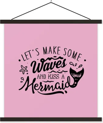 Produktbild von MuchoWow® Textilposter Meerjungfrau - Zitate - Rosa 120x120 cm mit schwarzem Rahmen - Aufhängungsset